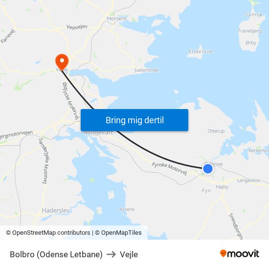 Bolbro (Odense Letbane) to Vejle map