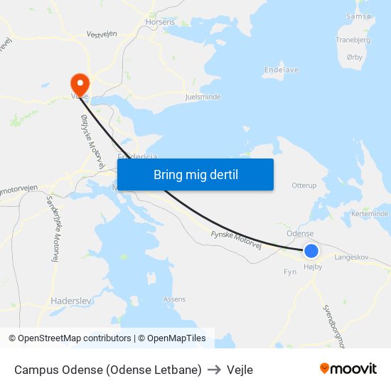 Campus Odense (Odense Letbane) to Vejle map