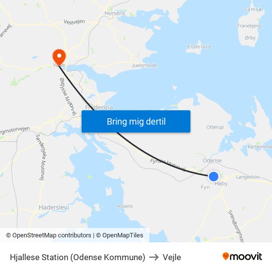 Hjallese Station (Odense Kommune) to Vejle map