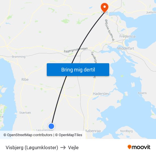 Visbjerg (Løgumkloster) to Vejle map