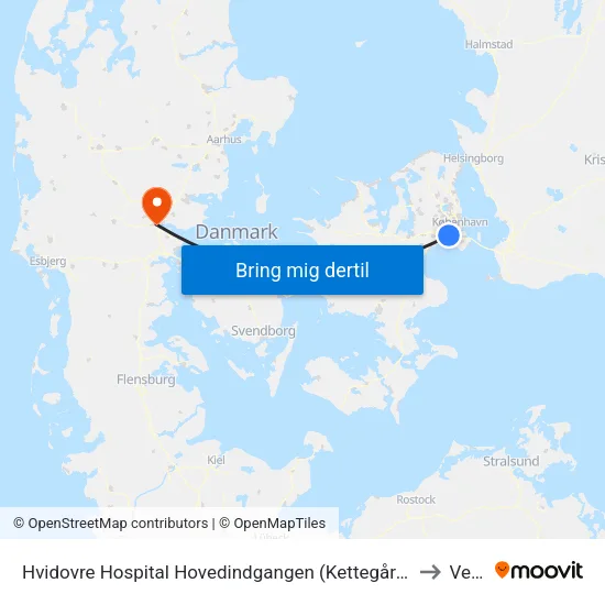 Hvidovre Hospital Hovedindgangen (Kettegård Allé) to Vejle map