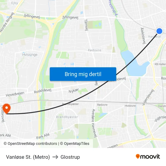 Vanløse St. (Metro) to Glostrup map
