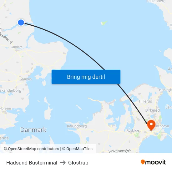 Hadsund Busterminal to Glostrup map