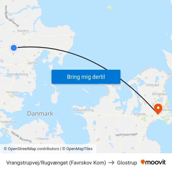 Vrangstrupvej/Rugvænget (Favrskov Kom) to Glostrup map