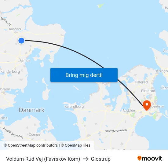 Voldum-Rud Vej (Favrskov Kom) to Glostrup map
