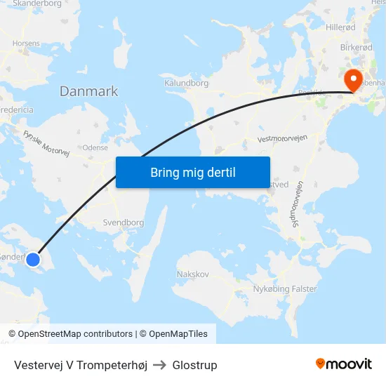 Vestervej V Trompeterhøj to Glostrup map