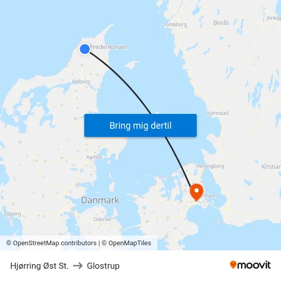 Hjørring Øst St. to Glostrup map
