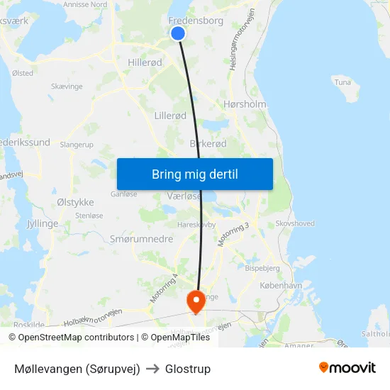 Møllevangen (Sørupvej) to Glostrup map