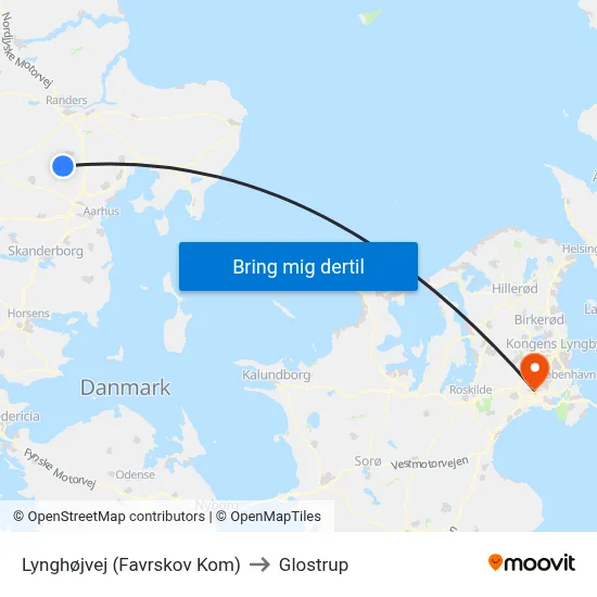 Lynghøjvej (Favrskov Kom) to Glostrup map