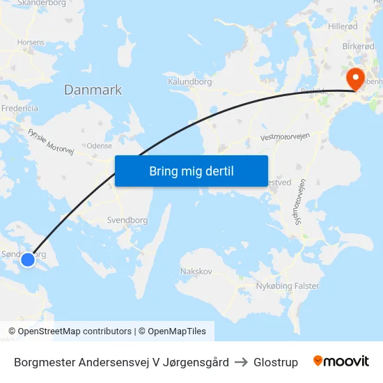 Borgmester Andersensvej V Jørgensgård to Glostrup map