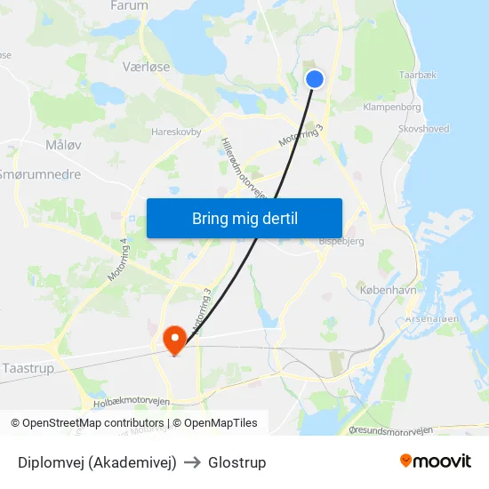 Diplomvej (Akademivej) to Glostrup map