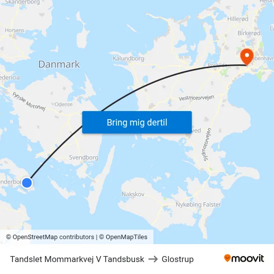 Tandslet Mommarkvej V Tandsbusk to Glostrup map