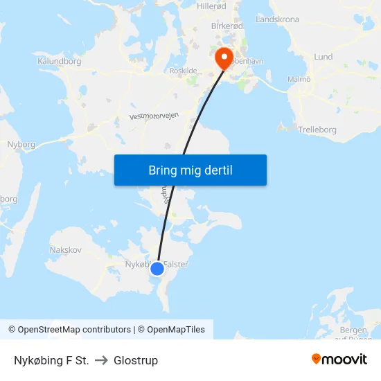 Nykøbing F St. to Glostrup map