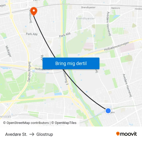 Avedøre St. to Glostrup map
