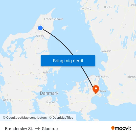 Brønderslev St. to Glostrup map