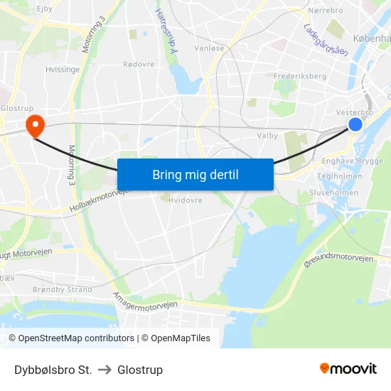 Dybbølsbro St. to Glostrup map