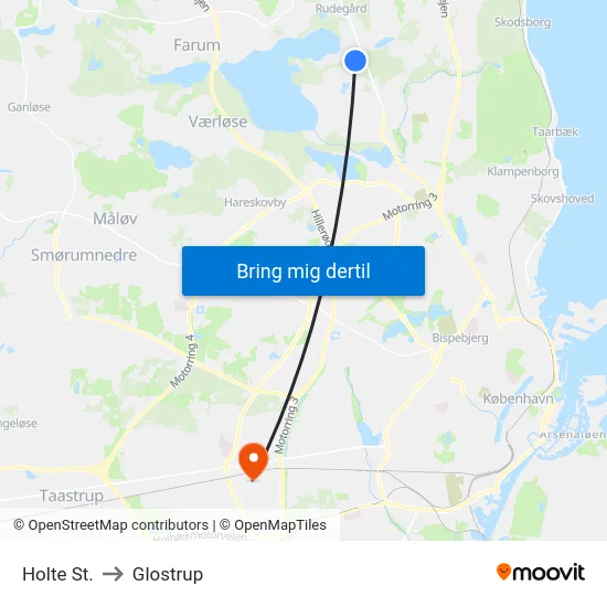 Holte St. to Glostrup map