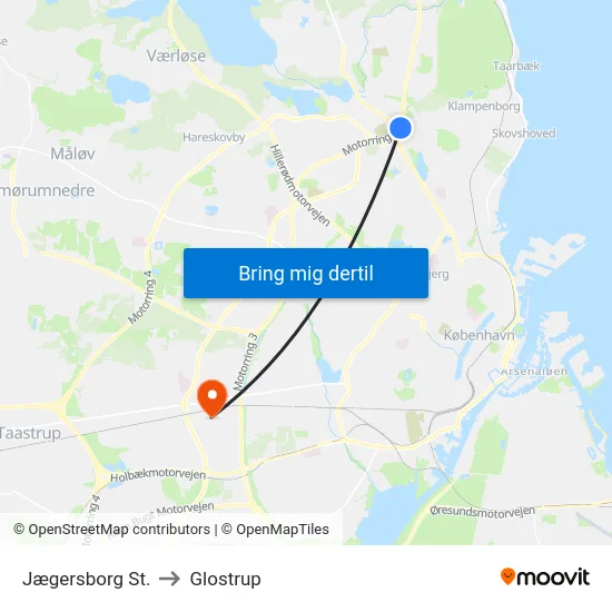 Jægersborg St. to Glostrup map