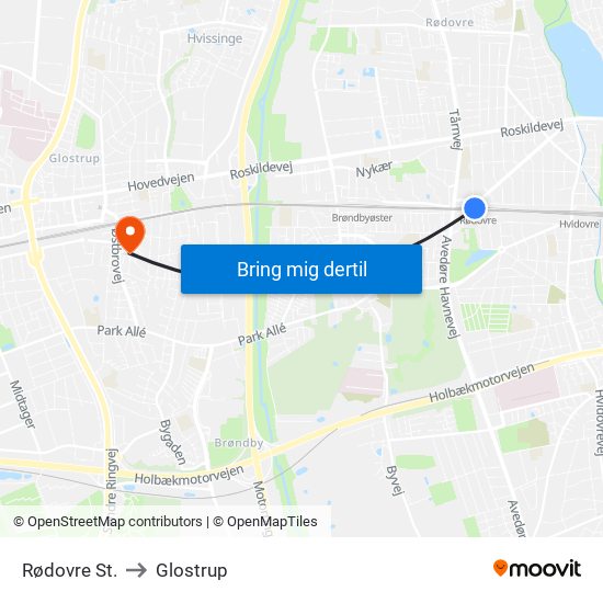 Rødovre St. to Glostrup map