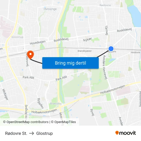 Rødovre St. to Glostrup map