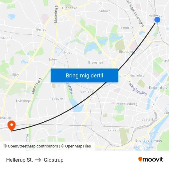 Hellerup St. to Glostrup map