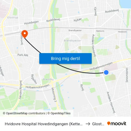 Hvidovre Hospital Hovedindgangen (Kettegård Allé) to Glostrup map