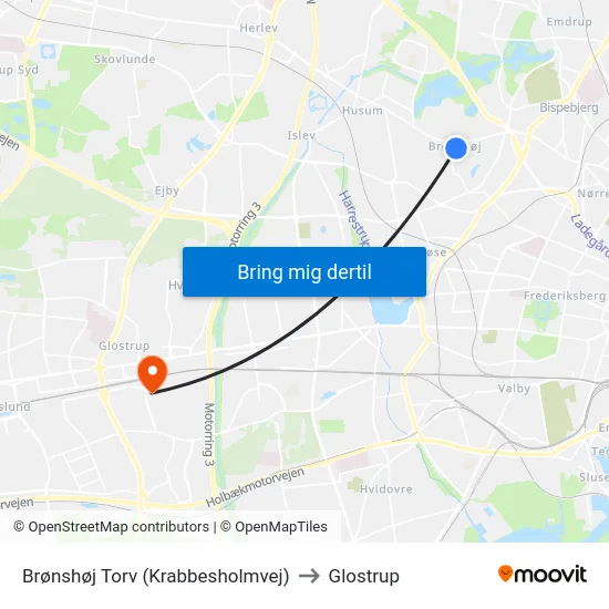 Brønshøj Torv (Krabbesholmvej) to Glostrup map