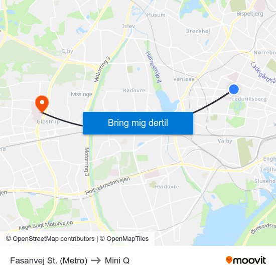 Fasanvej St. (Metro) to Mini Q map