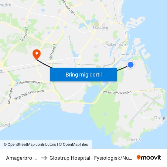 Amagerbro St. (Metro) to Glostrup Hospital - Fysiologisk / Nuklearmedicinsk Afdeling map
