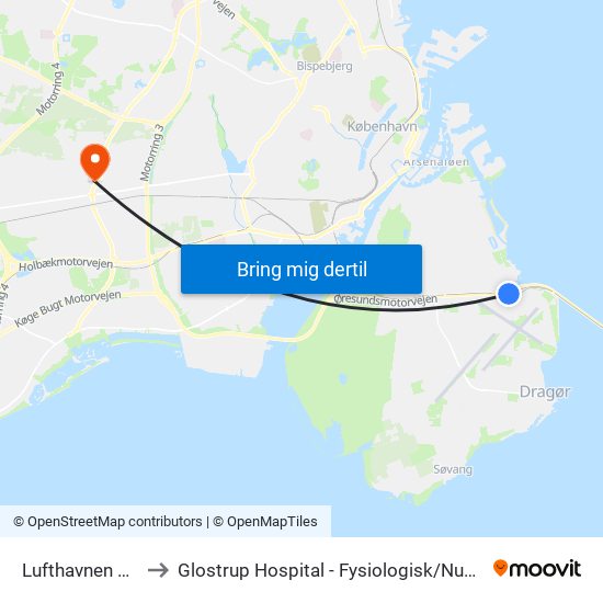 Lufthavnen St. (Metro) to Glostrup Hospital - Fysiologisk / Nuklearmedicinsk Afdeling map