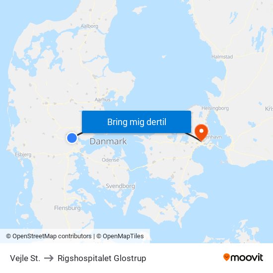 Vejle St. to Rigshospitalet Glostrup map