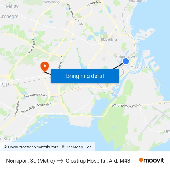 Nørreport St. (Metro) to Glostrup Hospital, Afd. M43 map