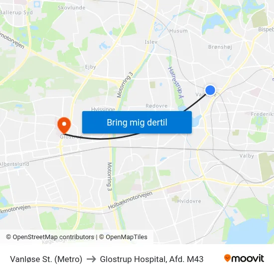 Vanløse St. (Metro) to Glostrup Hospital, Afd. M43 map