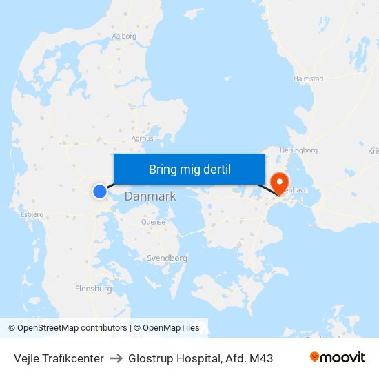 Vejle Trafikcenter to Glostrup Hospital, Afd. M43 map