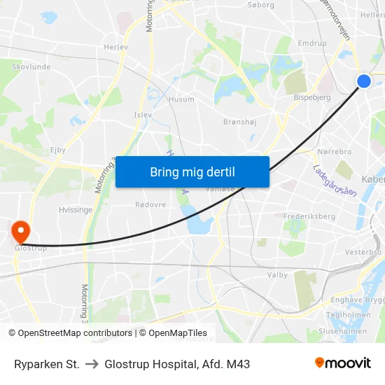 Ryparken St. to Glostrup Hospital, Afd. M43 map