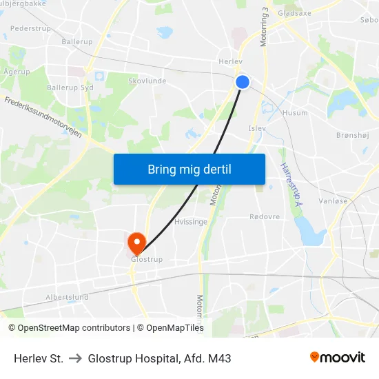 Herlev St. to Glostrup Hospital, Afd. M43 map