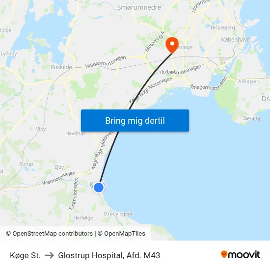 Køge St. to Glostrup Hospital, Afd. M43 map