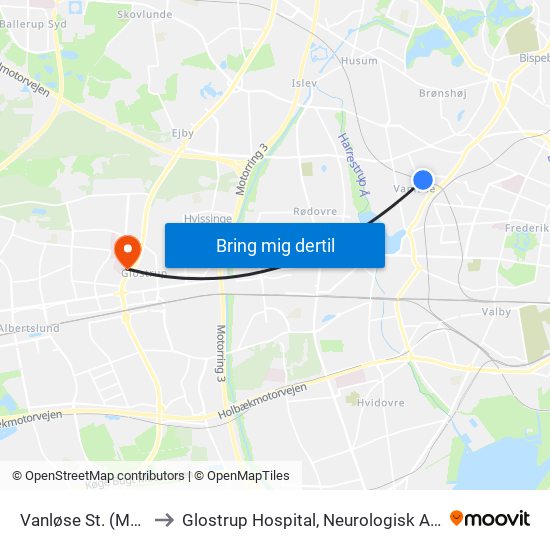 Vanløse St. (Metro) to Glostrup Hospital, Neurologisk Afdeling map