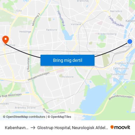 København H to Glostrup Hospital, Neurologisk Afdeling map