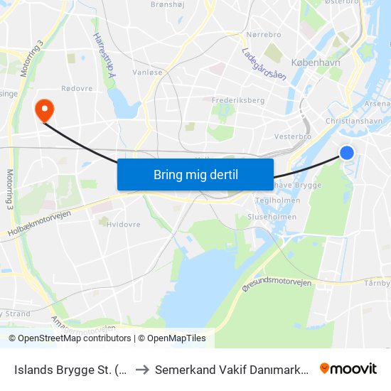 Islands Brygge St. (Metro) to Semerkand Vakif Danımarka Merkez map