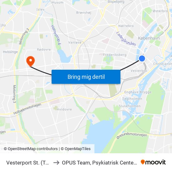 Vesterport St. (Togbus) to OPUS Team, Psykiatrisk Center Glostrup map