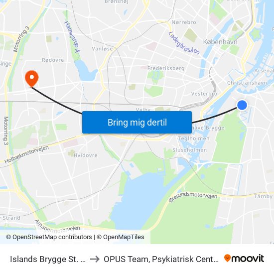 Islands Brygge St. (Metro) to OPUS Team, Psykiatrisk Center Glostrup map