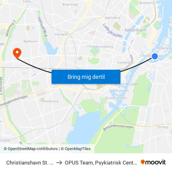 Christianshavn St. (Metro) to OPUS Team, Psykiatrisk Center Glostrup map