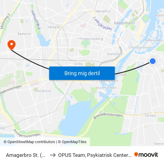Amagerbro St. (Metro) to OPUS Team, Psykiatrisk Center Glostrup map