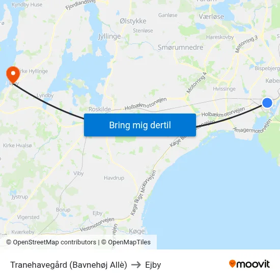 Tranehavegård (Bavnehøj Allè) to Ejby map
