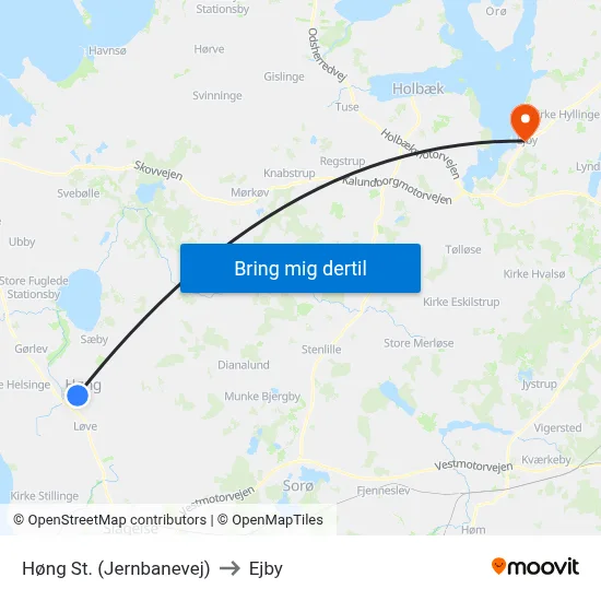 Høng St. (Jernbanevej) to Ejby map