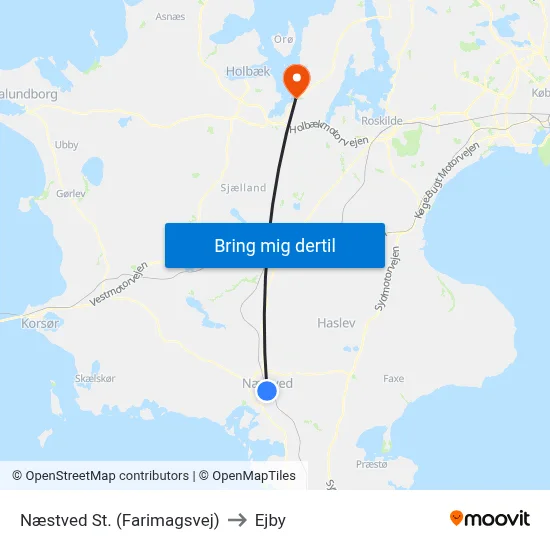 Næstved St. (Farimagsvej) to Ejby map