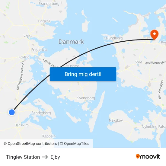Tinglev Station to Ejby map