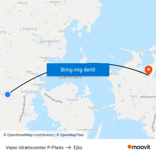 Vejen Idrætscenter P-Plads to Ejby map