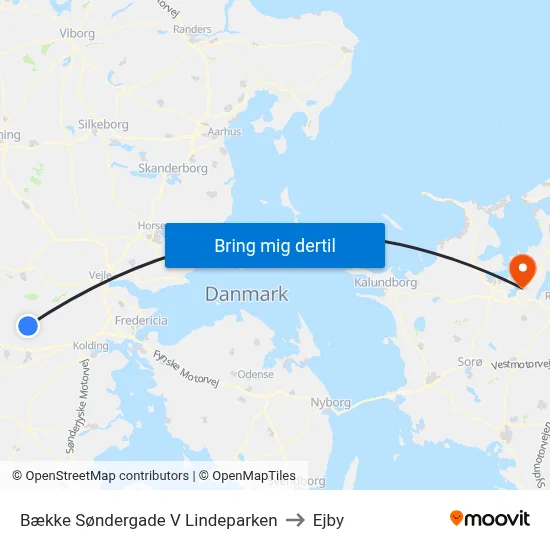 Bække Søndergade V Lindeparken to Ejby map